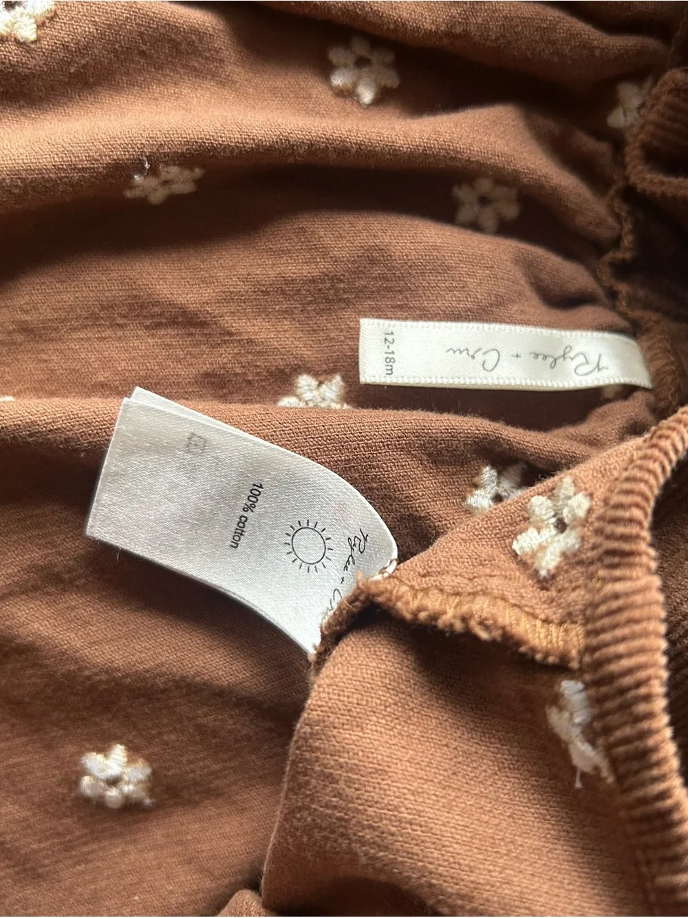 Rylee + Cru 12-18M Cotton Floral Brown Corduroy Pinafore Dress EUC